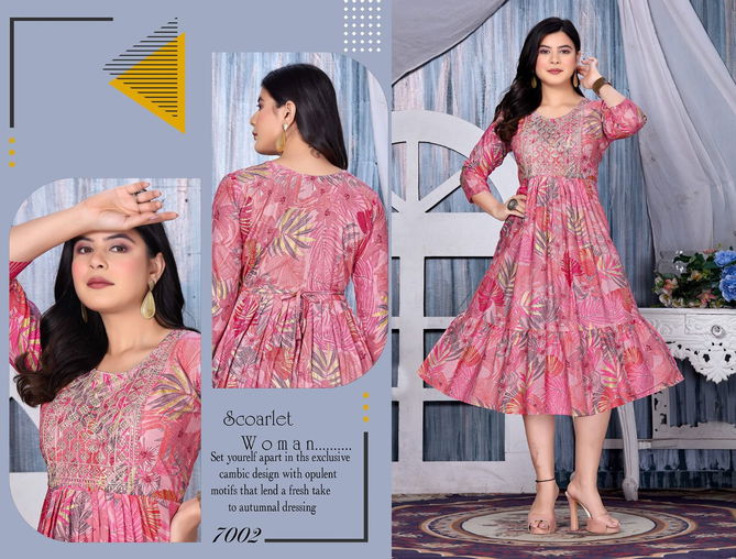 Ft Flower Fashion Foil Printed Embroidered Kurtis Catalog
